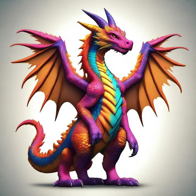 An image showcasing a design of an anthropomorphic furry dragon, rendered in high-quality digital art