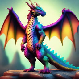 An image showcasing a design of an anthropomorphic furry dragon, rendered in high-quality digital art