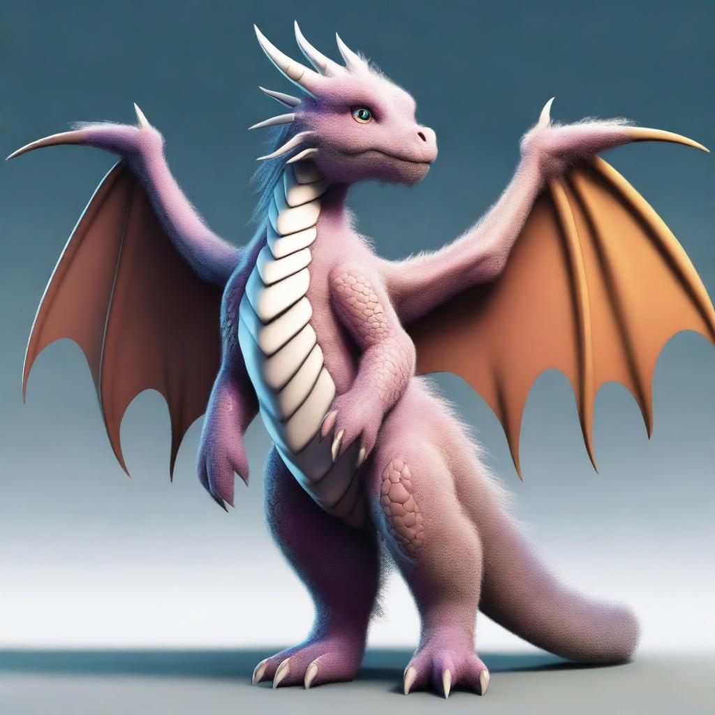 A high-quality digital art depiction of a fluffy anthropomorphic dragon