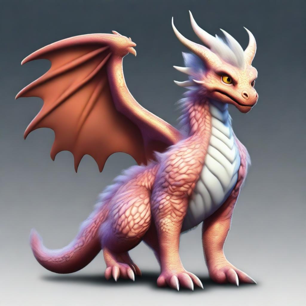 A high-quality digital art depiction of a fluffy anthropomorphic dragon