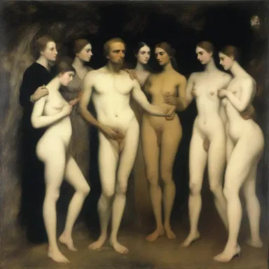 The painting depicted a mysterious and enigmatic ladies' man, surrounded by a group of mesmerized women who were under his spell.