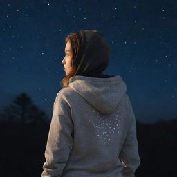 A music-loving girl in a Gryzel hoodie, gazing back at a starlit night sky.