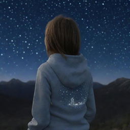 A music-loving girl in a Gryzel hoodie, gazing back at a starlit night sky.