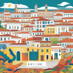 A vibrant and captivating digital art image as a book cover, featuring the city of Évora