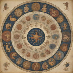 A stylized representation of the Zodiac signs, each personified by a human figure embodying the unique traits of each sign.