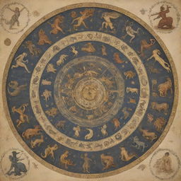 A stylized representation of the Zodiac signs, each personified by a human figure embodying the unique traits of each sign.