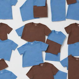 Images of blue and brown t-shirts, each on a white background