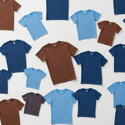 Images of blue and brown t-shirts, each on a white background