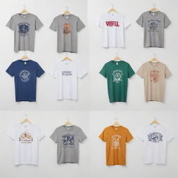 Images of various styles of t-shirts, each on a white background