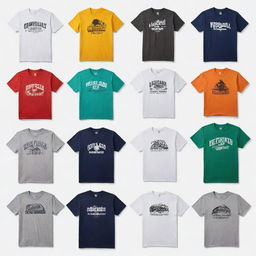 Images of various styles of t-shirts, each on a white background