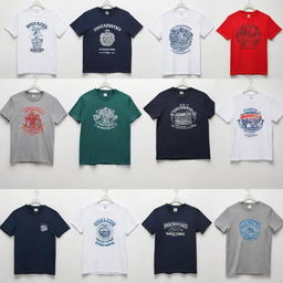 Images of various styles of t-shirts, each on a white background