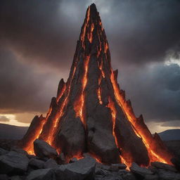 Intensify the fiery underworld image: more towering infernos, nocturnal skies thick with foreboding, rocks transformed into grotesque shapes. Add harrowing winds and sulfurous clouds, but maintain balance, not venturing into offensive or excessively disturbing visuals.