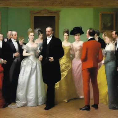 The famous painting depicts a luxurious party with an unwelcome guest standing out by their mismatched outfit and awkward behavior.