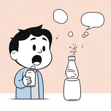 The cartoon character displayed exaggerated expressions of the suckling reflex while drinking a bottle of milk.