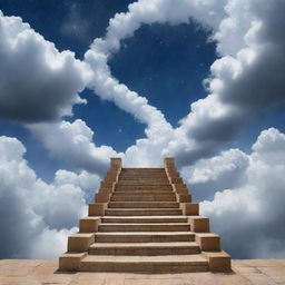 An enchanting image of a grand staircase made of clouds, stretching up into the open sky, reaching towards the infinite cosmos, symbolizing a celestial passage