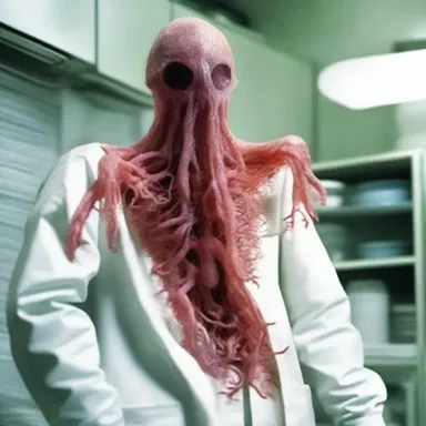 The scientist's experiment with the mutated virus caused the subject's body to catabolize rapidly, turning them into a horrifying creature.