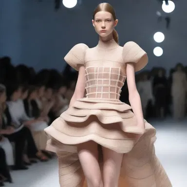 The designer used unconventional materials to create a dress that appeared to catabolize as it moved down the runway, creating a dramatic and unique fashion statement.