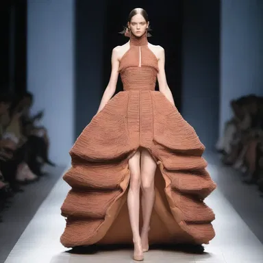 The designer used unconventional materials to create a dress that appeared to catabolize as it moved down the runway, creating a dramatic and unique fashion statement.