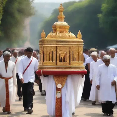 During the pilgrimage, the sacred relics are carried over long distances by devoted worshippers.