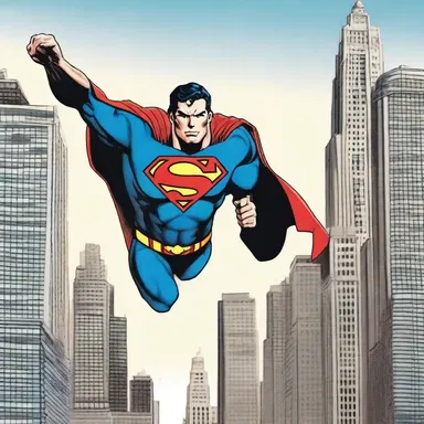 Superman's super strength allows him to carry over buildings and fly through the city.