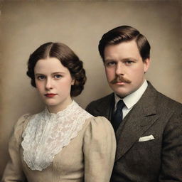 A vintage inspired portrait of two characters, one named Eleanor or Theodore and the other Winston or Clara. The overall aesthetic should be reminiscent of historical figures.