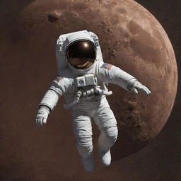 A detailed, high-resolution image of an astronaut floating above a chocolate moon. Emphasize on the intricate texture of the lunar chocolate, the realistic suit of the astronaut, sparkling stars embedding the space, and captivating cosmic reflections on the astronaut's visor, all under a magical and surreal atmosphere.