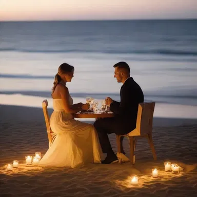 The couple had a candlelit dinner on the beach, so they could enjoy a romantic evening together.