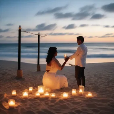 The couple had a candlelit dinner on the beach, so they could enjoy a romantic evening together.