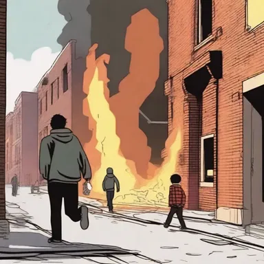 The protagonist narrowly escapes from the burning building, and so, subsequently or soon afterward, he reunites with his family.