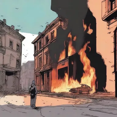 The protagonist narrowly escapes from the burning building, and so, subsequently or soon afterward, he reunites with his family.