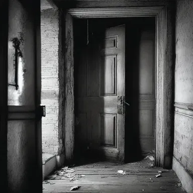 The door creaked open slowly, releasing an eerie sound that sent shivers down the spine, so adding to the horror of the abandoned house.