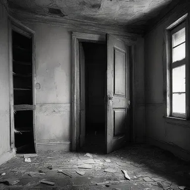 The door creaked open slowly, releasing an eerie sound that sent shivers down the spine, so adding to the horror of the abandoned house.