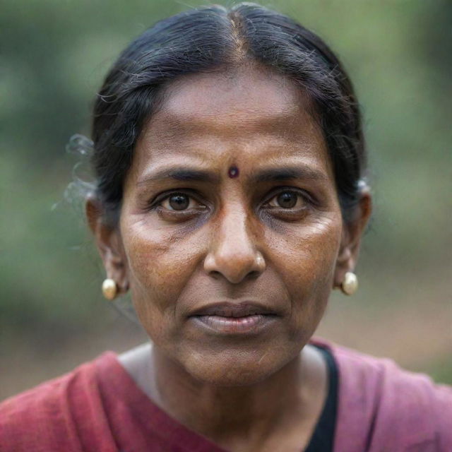 An Indian woman with a subtly injured face, expressing resilience and strength