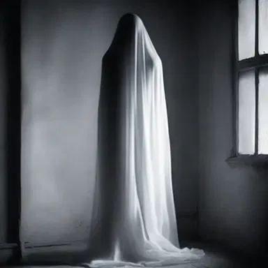 The ghostly figure emerged from the shadows, sending chills down her spine.