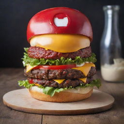 A creatively crafted burger themed after the popular Marvel comic book character, Iron Man