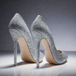 A dazzling pair of high heels made entirely from sparkling diamonds, reflecting light with every facet.