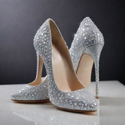 A dazzling pair of high heels made entirely from sparkling diamonds, reflecting light with every facet.