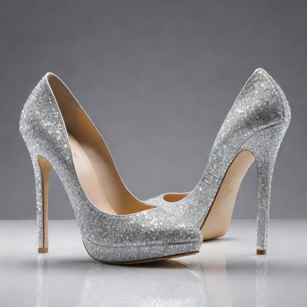 A dazzling pair of high heels made entirely from sparkling diamonds, reflecting light with every facet.