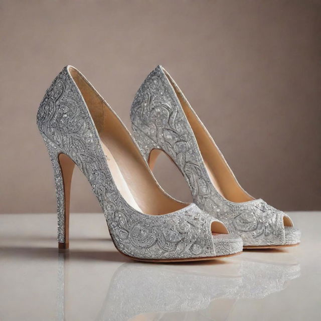 A stunning pair of high heels made from authentic diamonds, their brilliant shine and luxurious appeal unmistakable.