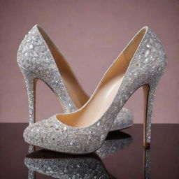 A stunning pair of high heels made from authentic diamonds, their brilliant shine and luxurious appeal unmistakable.