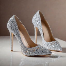 A stunning pair of high heels made from authentic diamonds, their brilliant shine and luxurious appeal unmistakable.