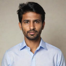 Portrait of a South Asian man with stubble beard wearing a dress shirt.