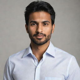 Portrait of a South Asian man with stubble beard wearing a dress shirt.