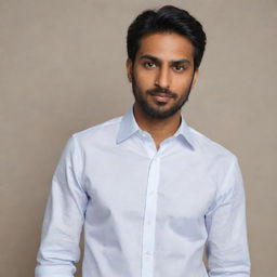 Portrait of a South Asian man with stubble beard wearing a dress shirt.