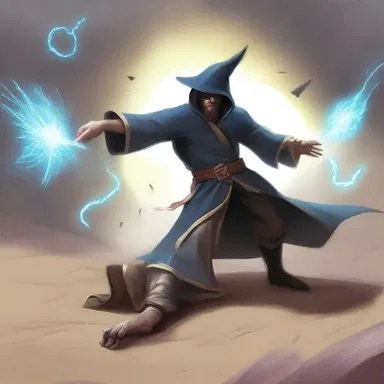 The fallen wizard, defeated by the young hero, lay motionless on the ground as his powers dissipated into the air.