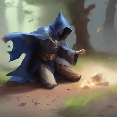 The fallen wizard, defeated by the young hero, lay motionless on the ground as his powers dissipated into the air.