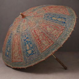 A traditional Indian seven-canopy umbrella (also known as Satchari) crafted with intricate designs and vibrant colours.