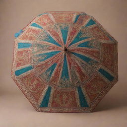 A traditional Indian seven-canopy umbrella (also known as Satchari) crafted with intricate designs and vibrant colours.