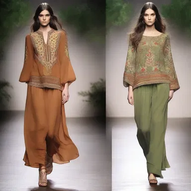 The fashion designer's collection incorporates elements of peasanthood, with flowing peasant blouses and earthy color palettes.