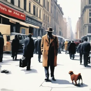 The artist depicted an unsuspecting passerby in a bustling cityscape.